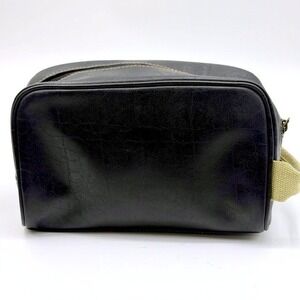 Kenneth Cole Reaction Mens Black Leather Toiletry Bag Dopp Shaving Travel Case